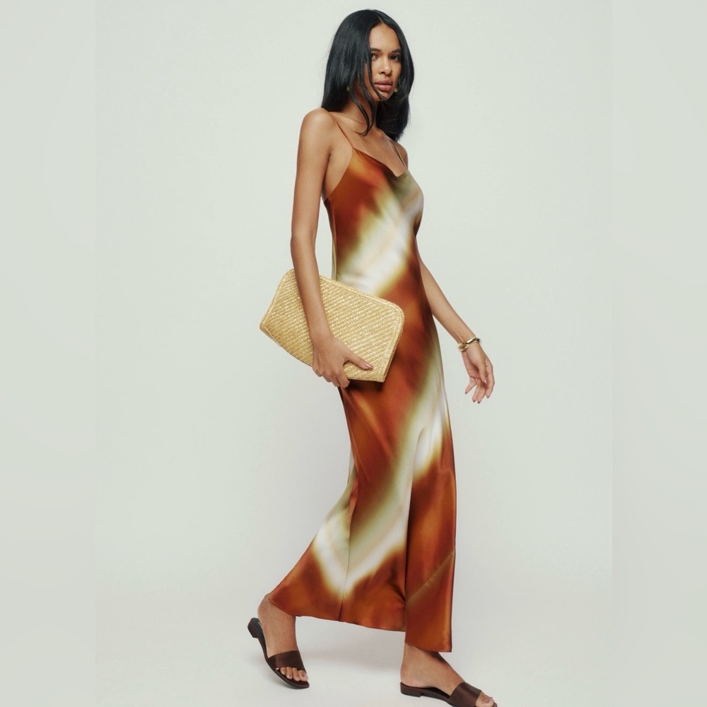 Reformation Brown and Cream Maxi Dress